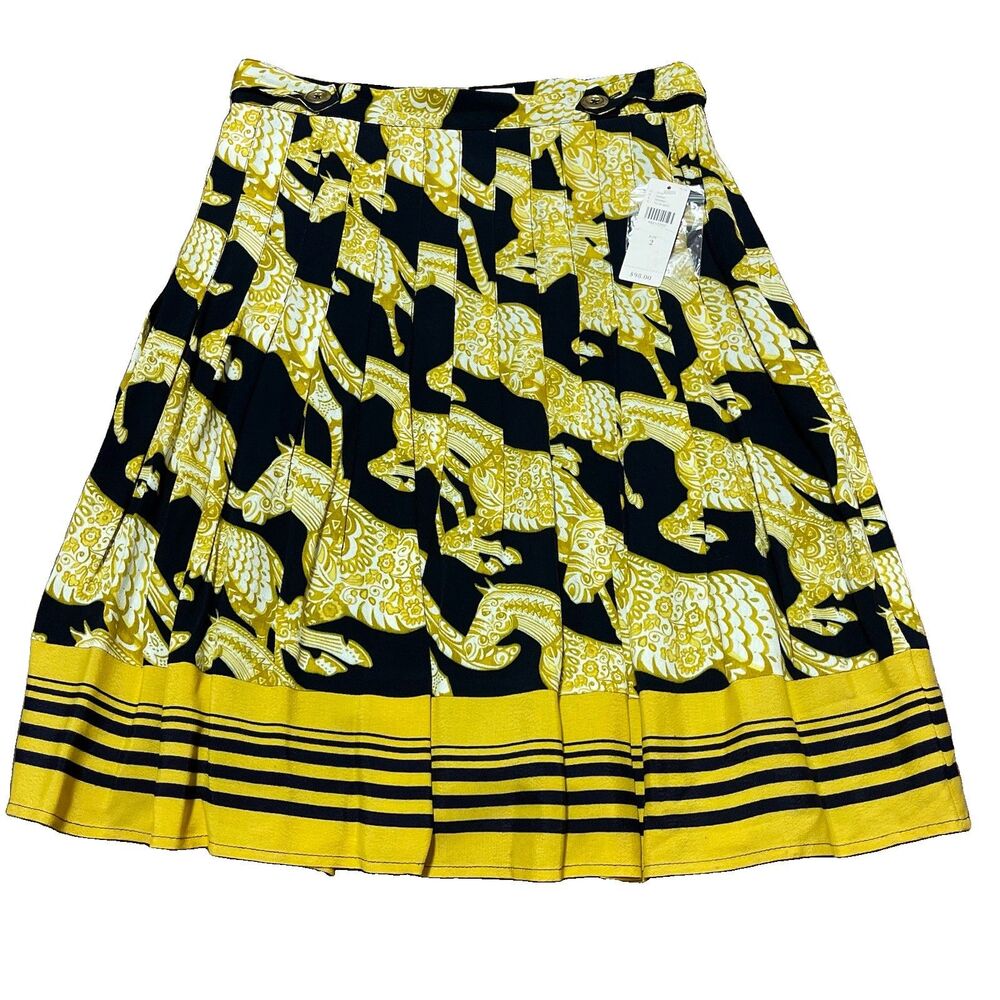Anthropologie Maeve Jade Horse Pleated Skirt Size 2 NWT Yellow Black New Work